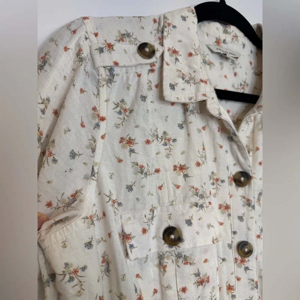 American Eagle white floral linen blend jumpsuit size medium - Picture 4 of 11